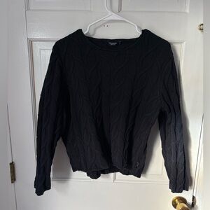 Holebrook Sweden Cable Knit 100% Cotton Crewneck Sweater in Black Size Large (L)